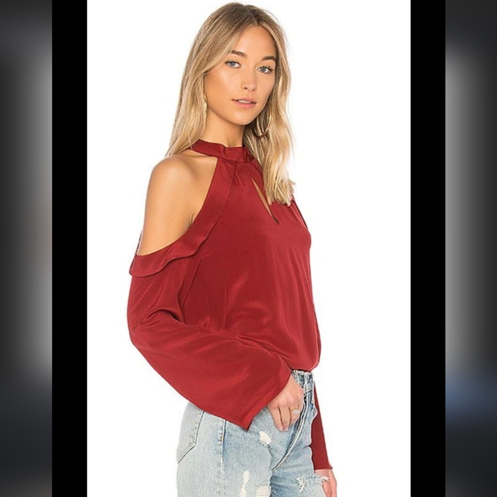 Ramy Brook Cold Shoulder silk burgundy Top